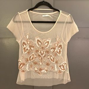 Sheer Beaded Kimchi Blue Top Sz M